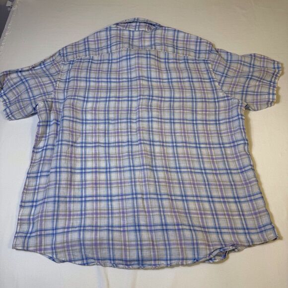 Untuckit Shirt Mens X Large White Blue Plaid Short Sleeve 100% Linen Preppy - Picture 8 of 8